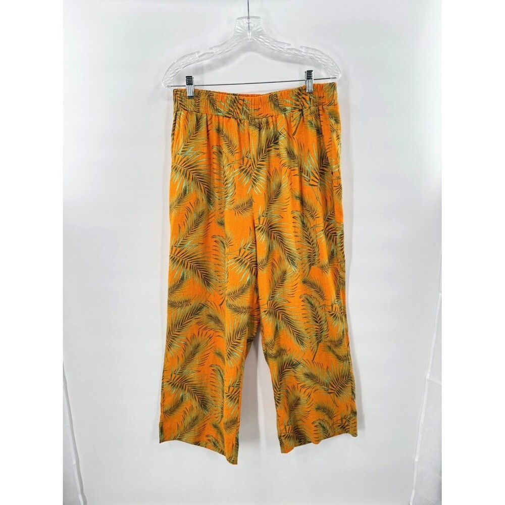 Tropical Palm Leaf Cropped Wide Leg Pants Resort Vacation Beach Lounge - Picture 2 of 9